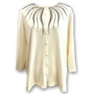 NEW Bob Mackie Wearable Art Cream Cardigan with Silver Sequins Accents 2x